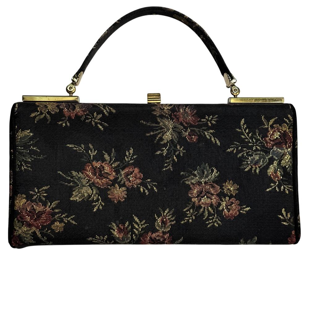 1950s Vintage Goubaud de Paris Floral Tapestry Handbag Fifth Ave New York